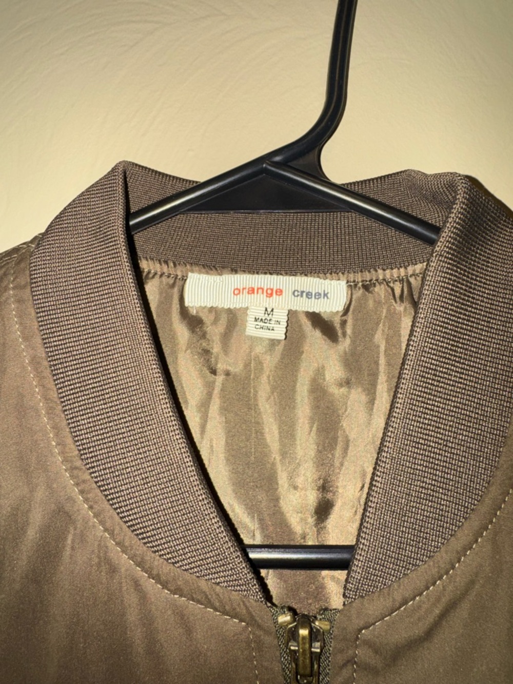 Brown Bomber Jacket by Orange Creek with Gold Tone Zipper - Picture 3 of 8